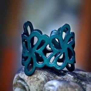 Boho style hand crafted leather teal bracelet